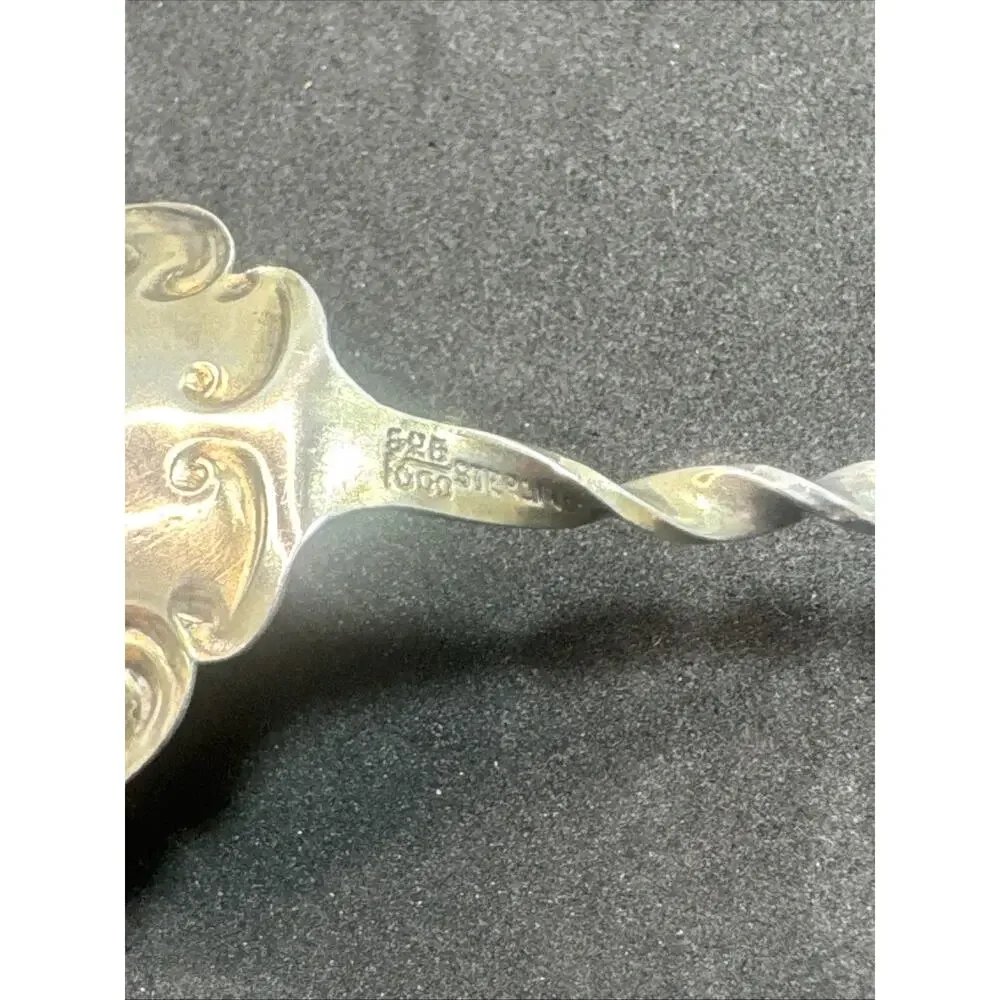 Vintage Tea Mote, Olive, or Cherry Spoon Twisted Handle Gold Wash Bowl Sterling